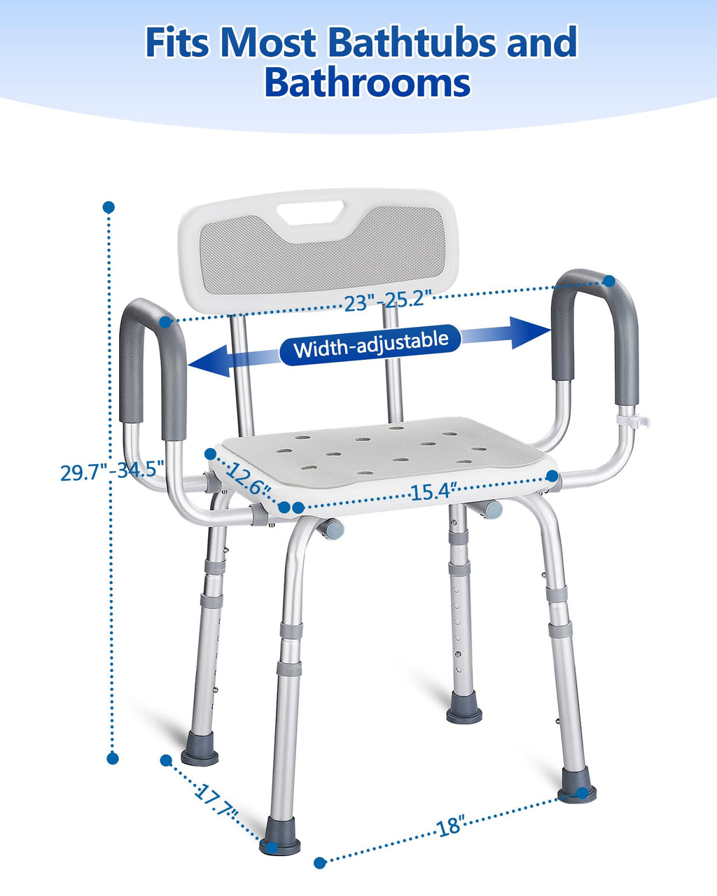 Height Adjustable Shower Chair with Back and Arms V94781