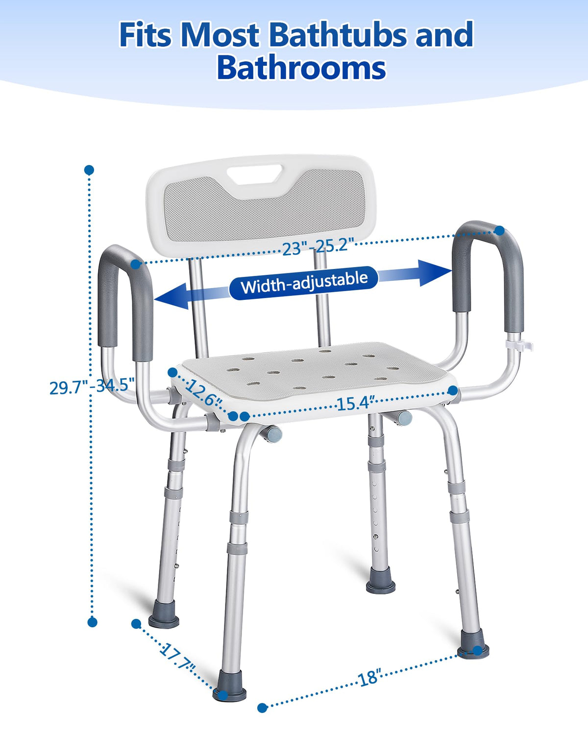 Height Adjustable Shower Chair with Back and Arms V94781