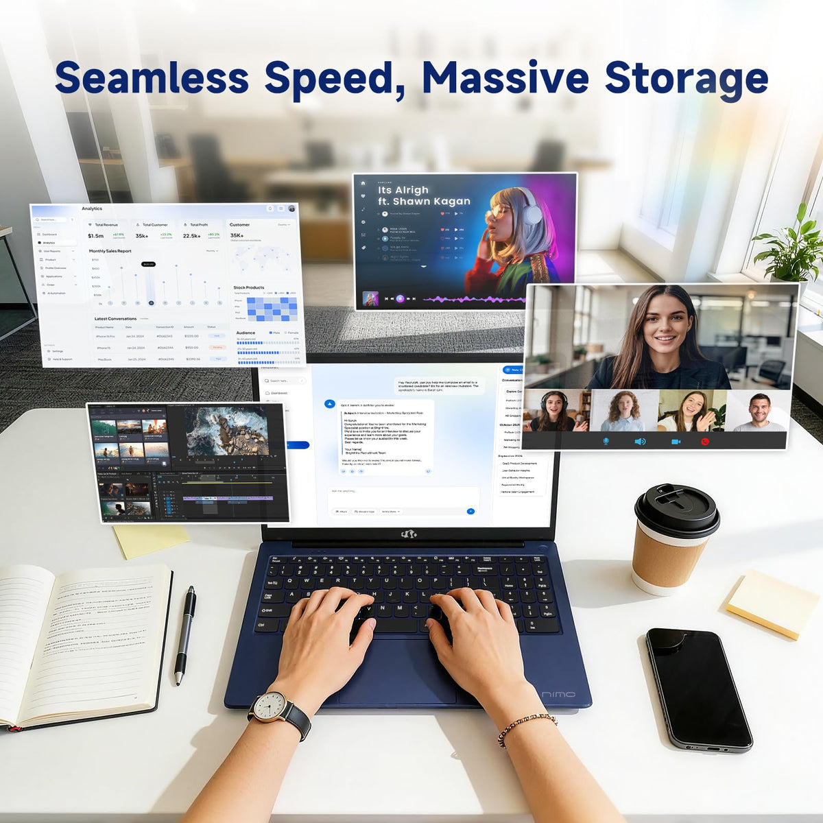 15.6" FHD Laptop 8GB RAM 256GB SSD Backlit Keyboard Fingerprint A599237