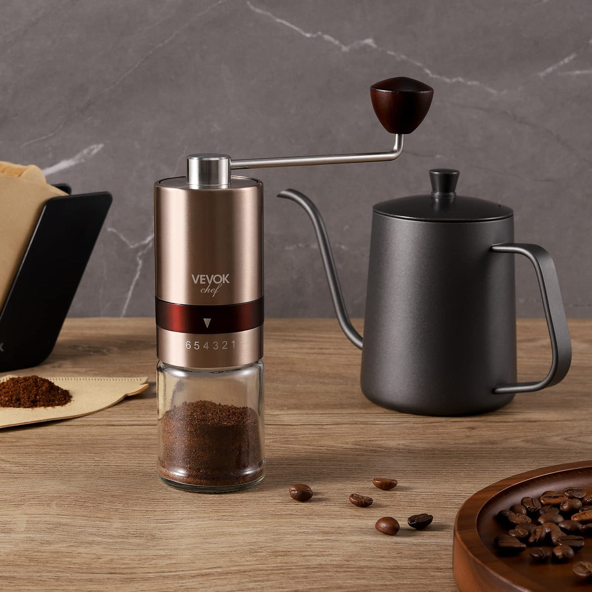 Gold Manual Stainless Steel Burr Coffee Grinder with Portable Bag U723657
