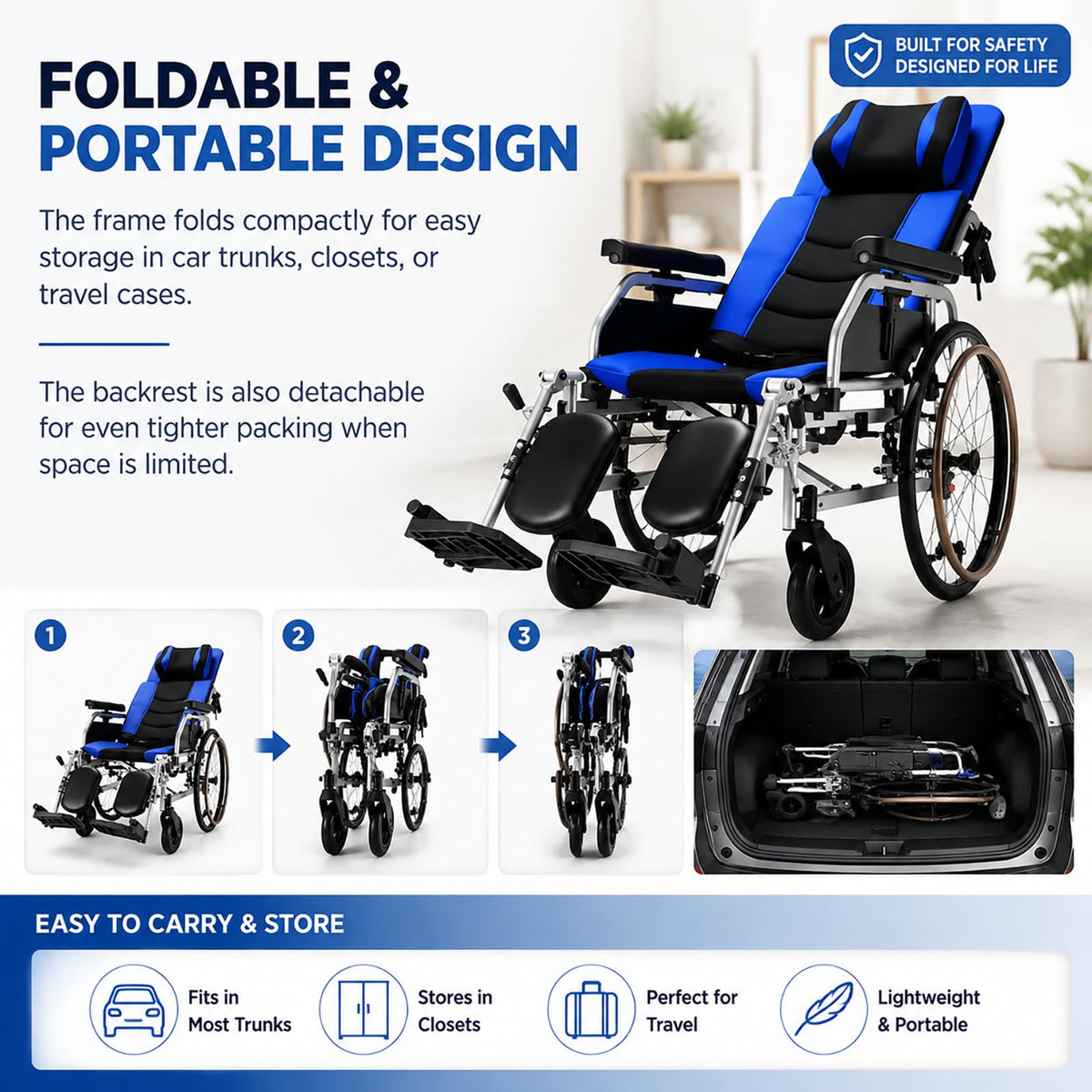 High Back Reclining Wheelchair with Elevating Leg Rests D279130