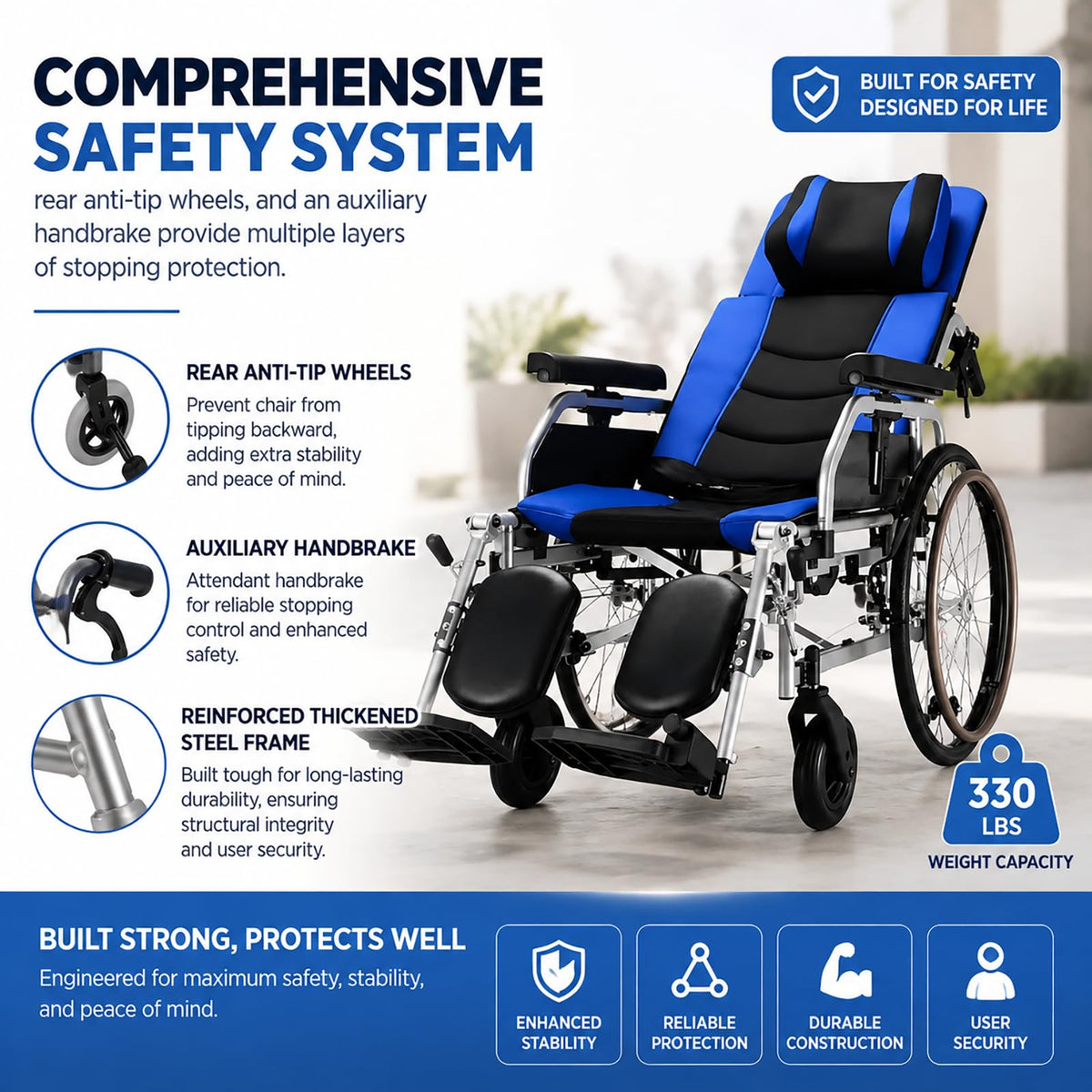 High Back Reclining Wheelchair with Elevating Leg Rests D279130