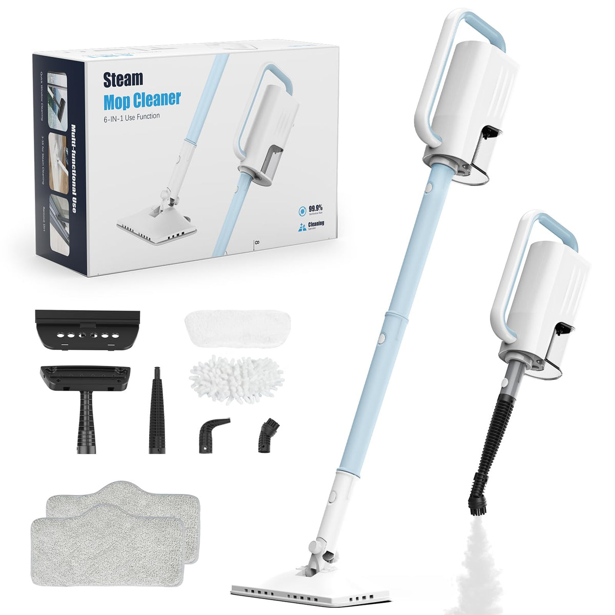 6 in1 Steam Mop Cleaner with 2 Modes, 2 Microfiber Pads, 400ML Removable Tank H728669