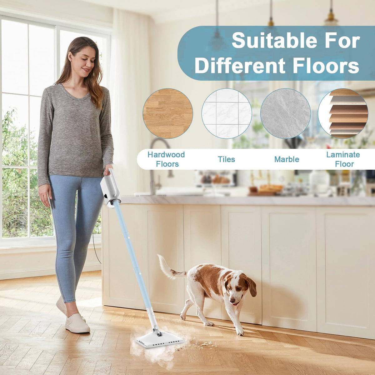 6 in1 Steam Mop Cleaner with 2 Modes, 2 Microfiber Pads, 400ML Removable Tank H728669