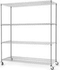 60" W 4-Tier Heavy Duty Wire Shelving 72" H x 24" D Metal Storage Rack with Wheels X633