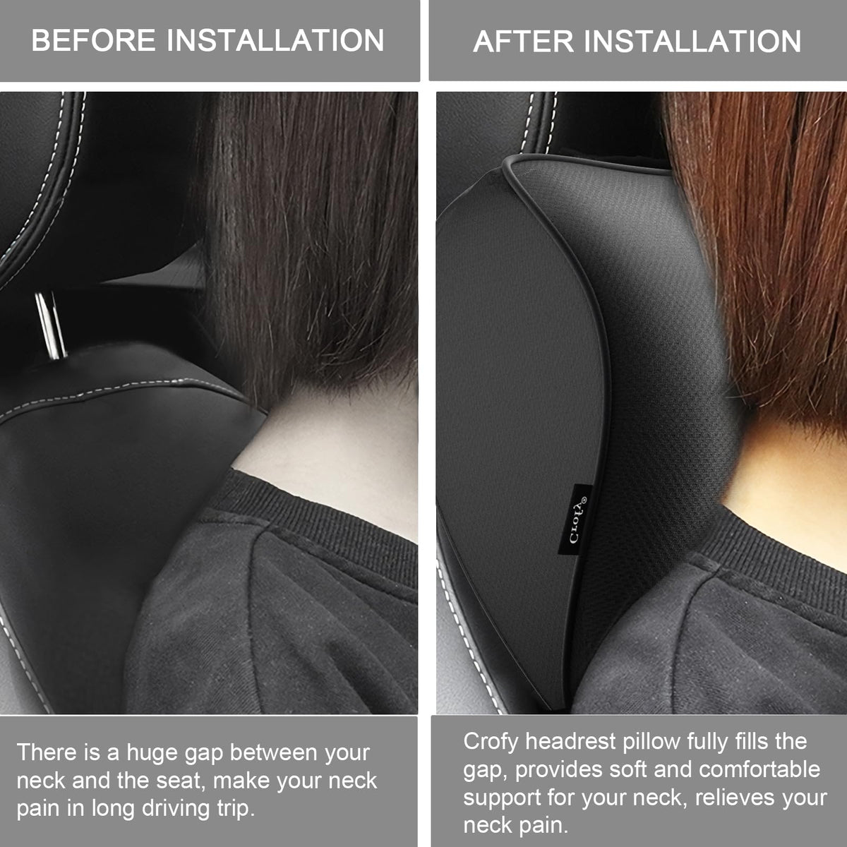 2-Pack Black Car Neck Pillow with Adjustable Strap H638