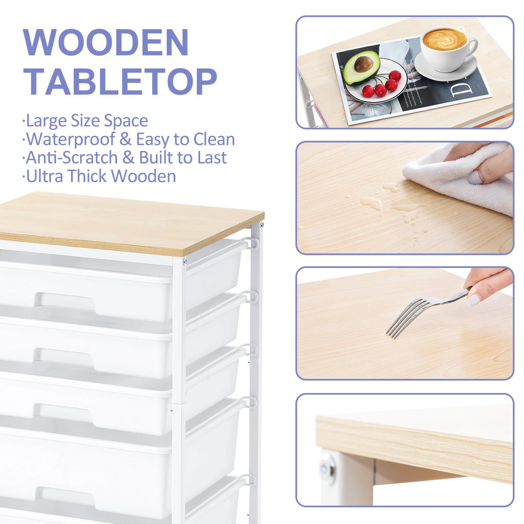 Rolling Cart with 5 Drawers Bright White S67102