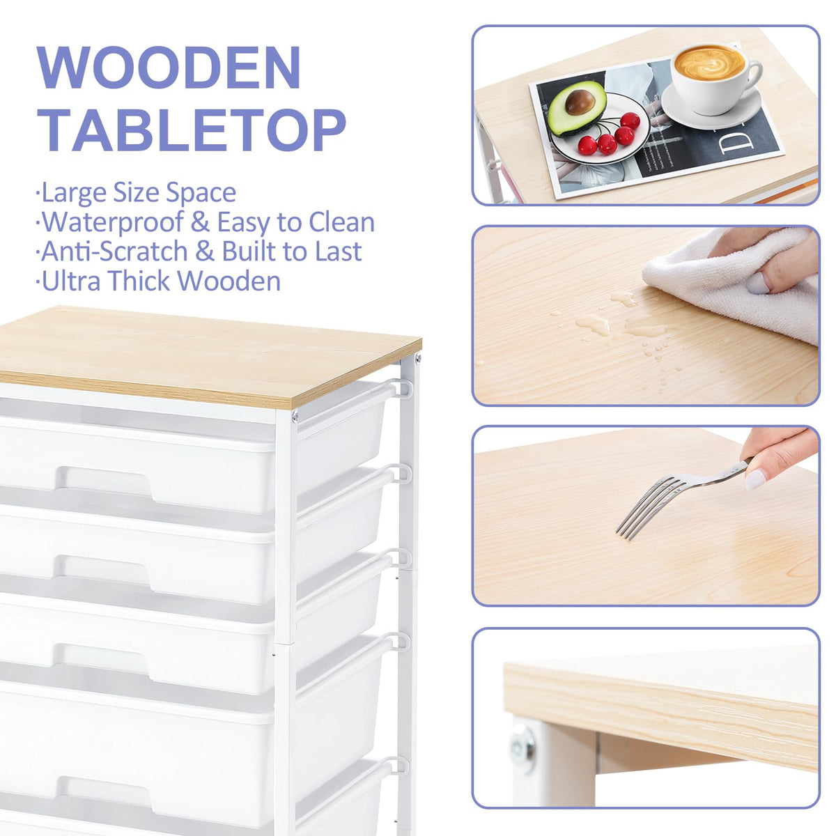 Rolling Cart with 5 Drawers Bright White S67102