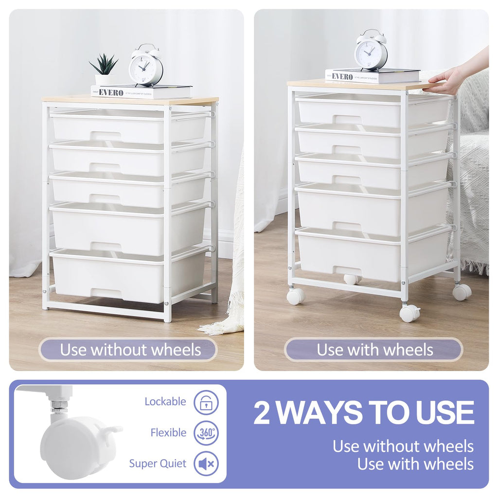 Rolling Cart with 5 Drawers Bright White S67102