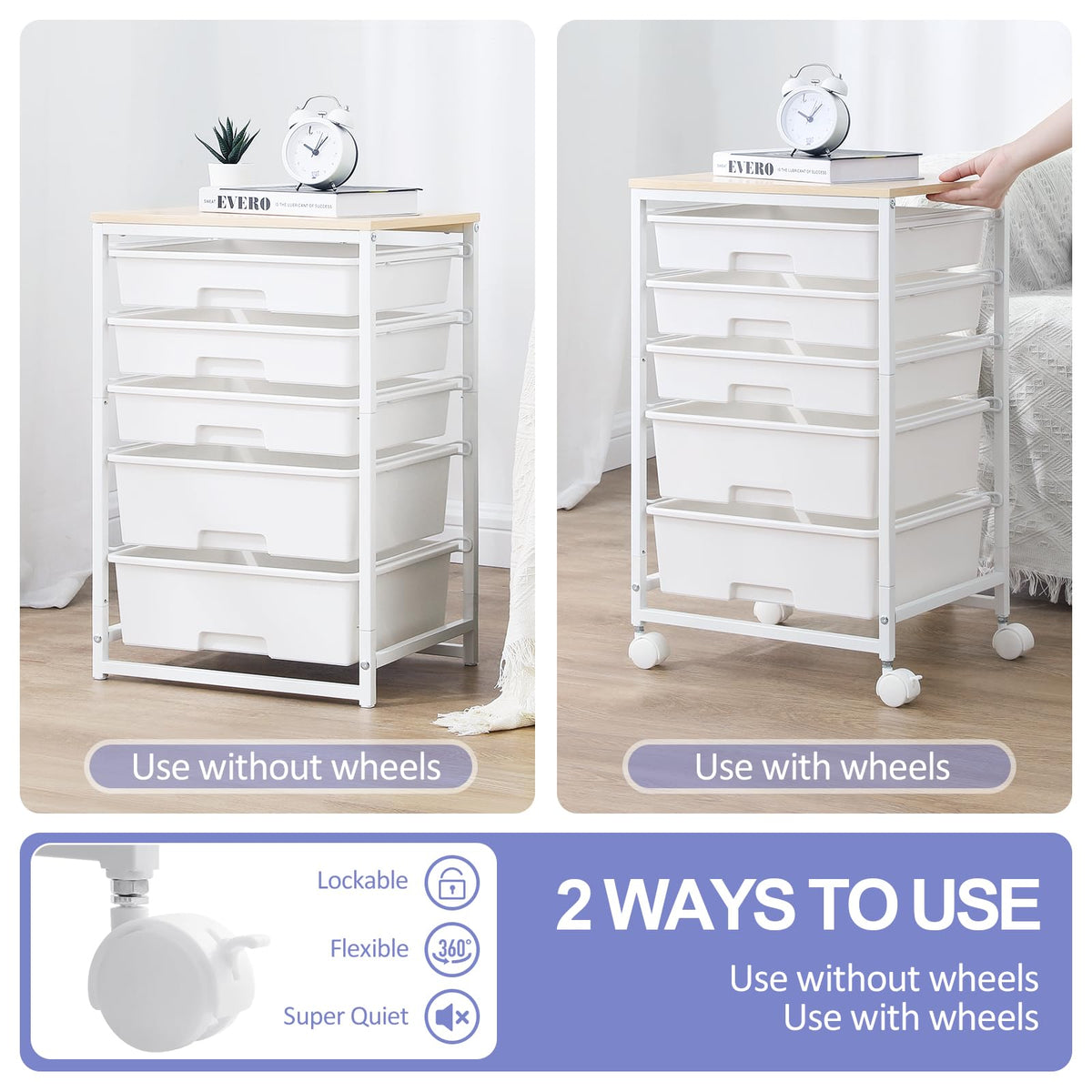 Rolling Cart with 5 Drawers Bright White S67102