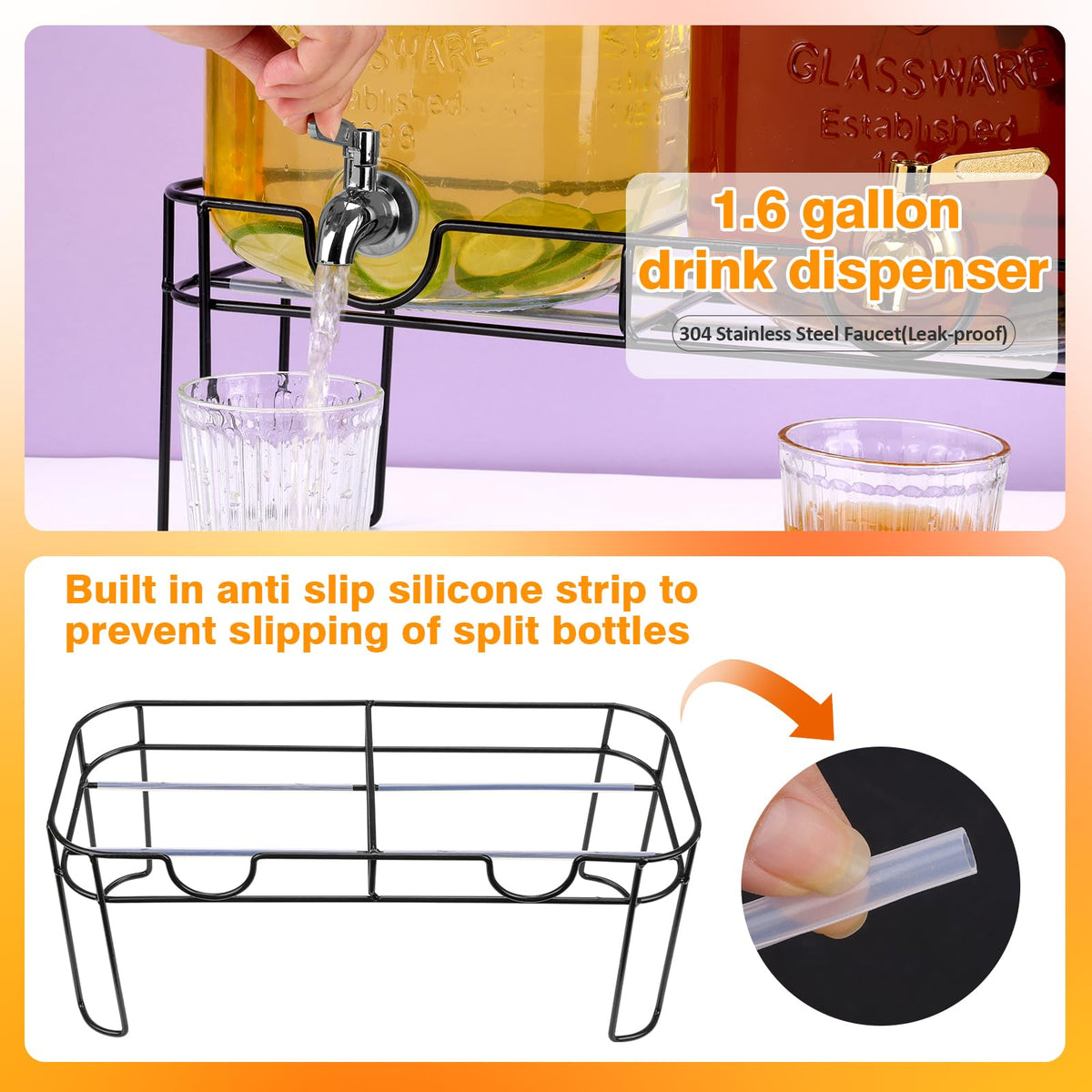 1.6 Gallon Glass Beverage Dispenser with Stand J23269