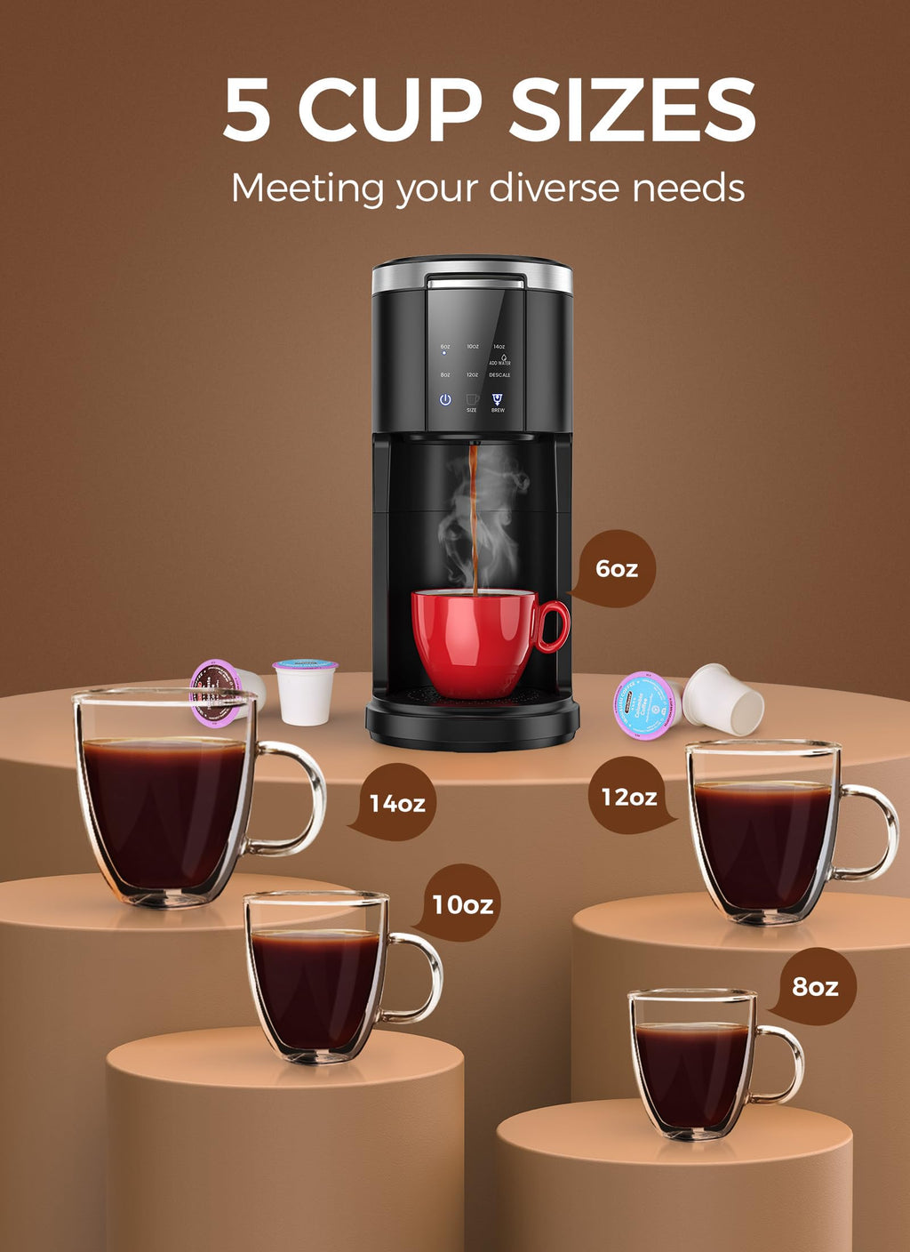 Single Serve Coffee Maker with 40 Oz Water Tank, Satin Black M698356