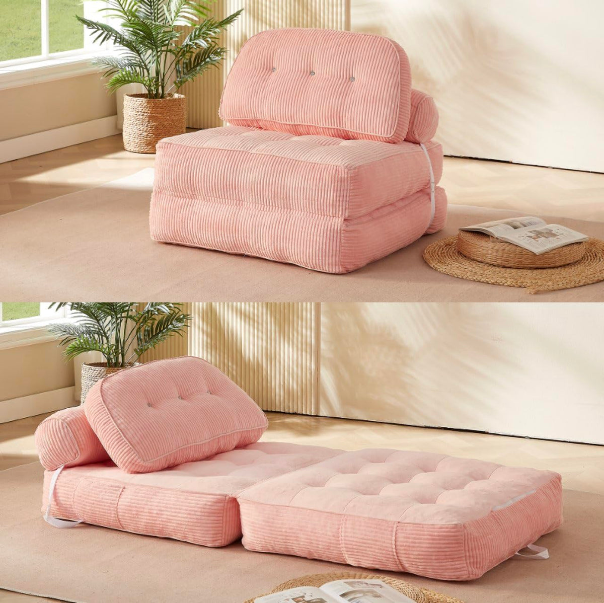 Pink Foldable Sofa Bed with Pillow & Blanket Z101
