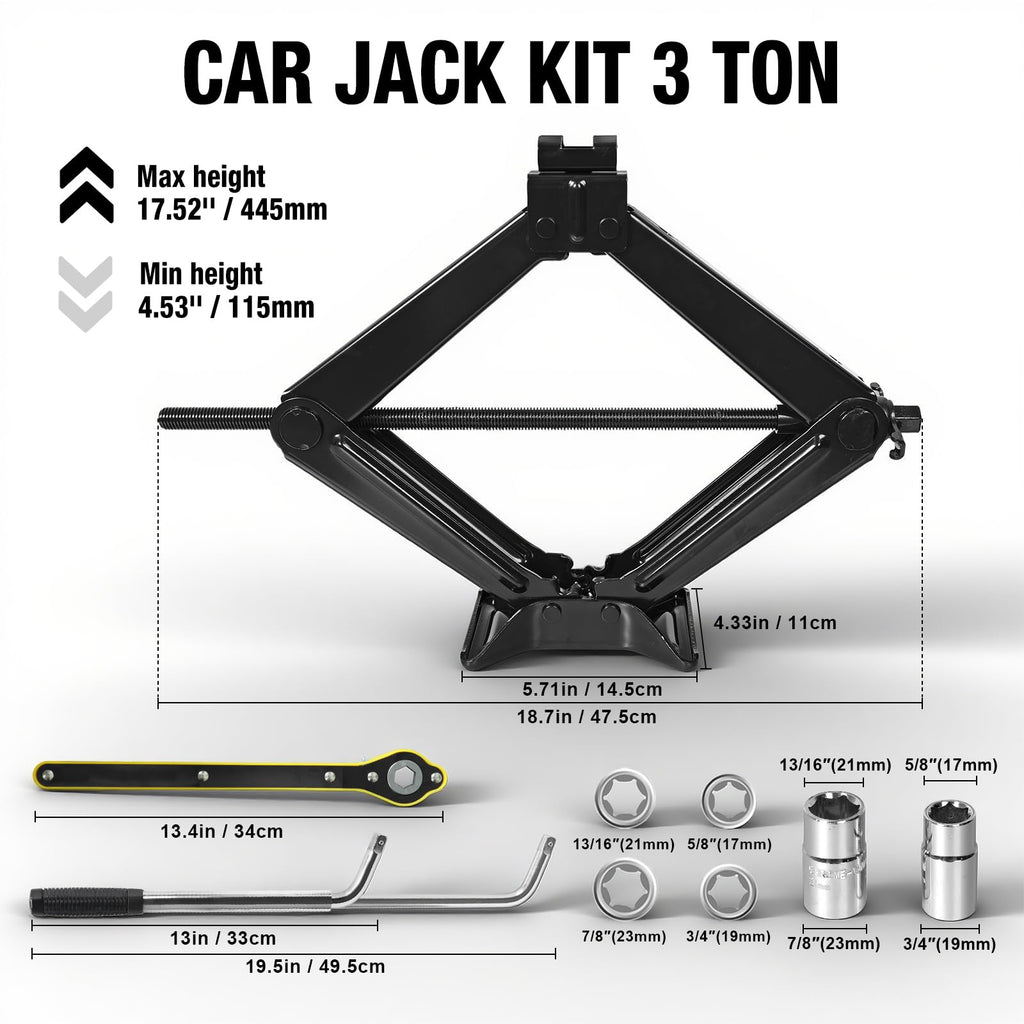 3 Ton Scissor Car Jack with Lug Wrench M355