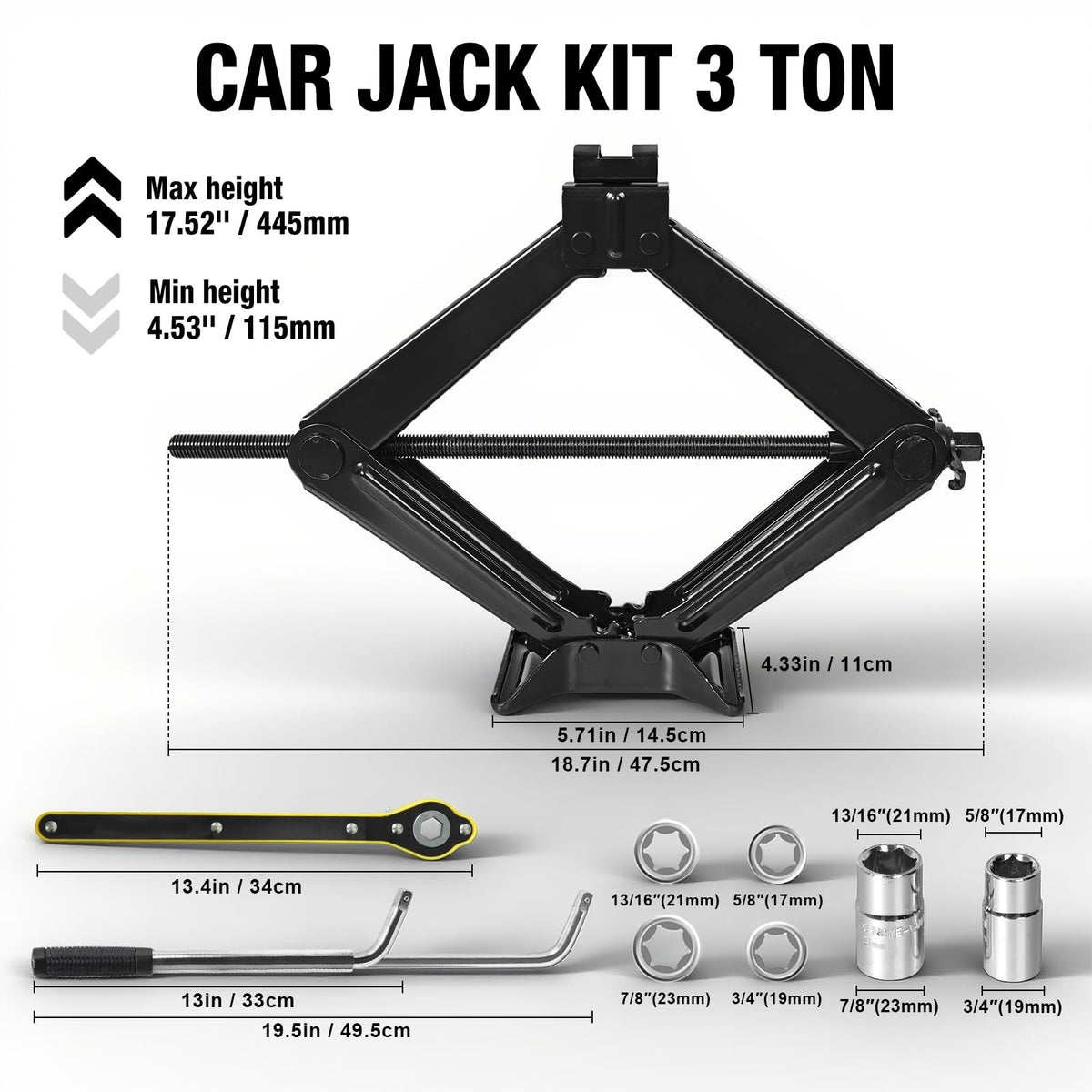 3 Ton Scissor Car Jack with Lug Wrench M355