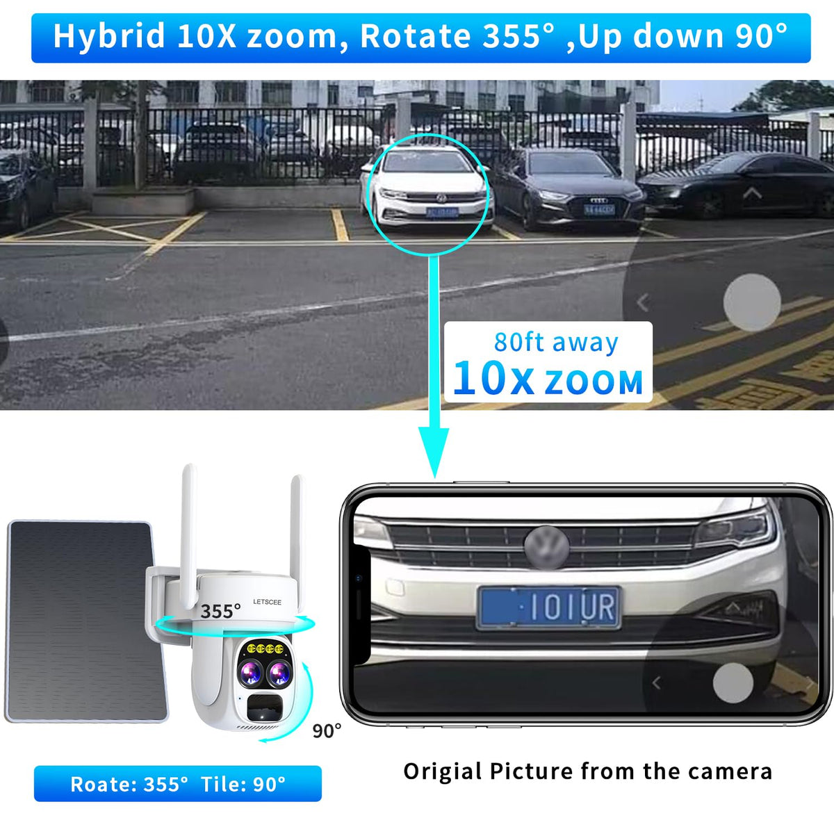 Wireless Solar Security Camera 360 PTZ Dual Lens 10x Zoom 2K F991