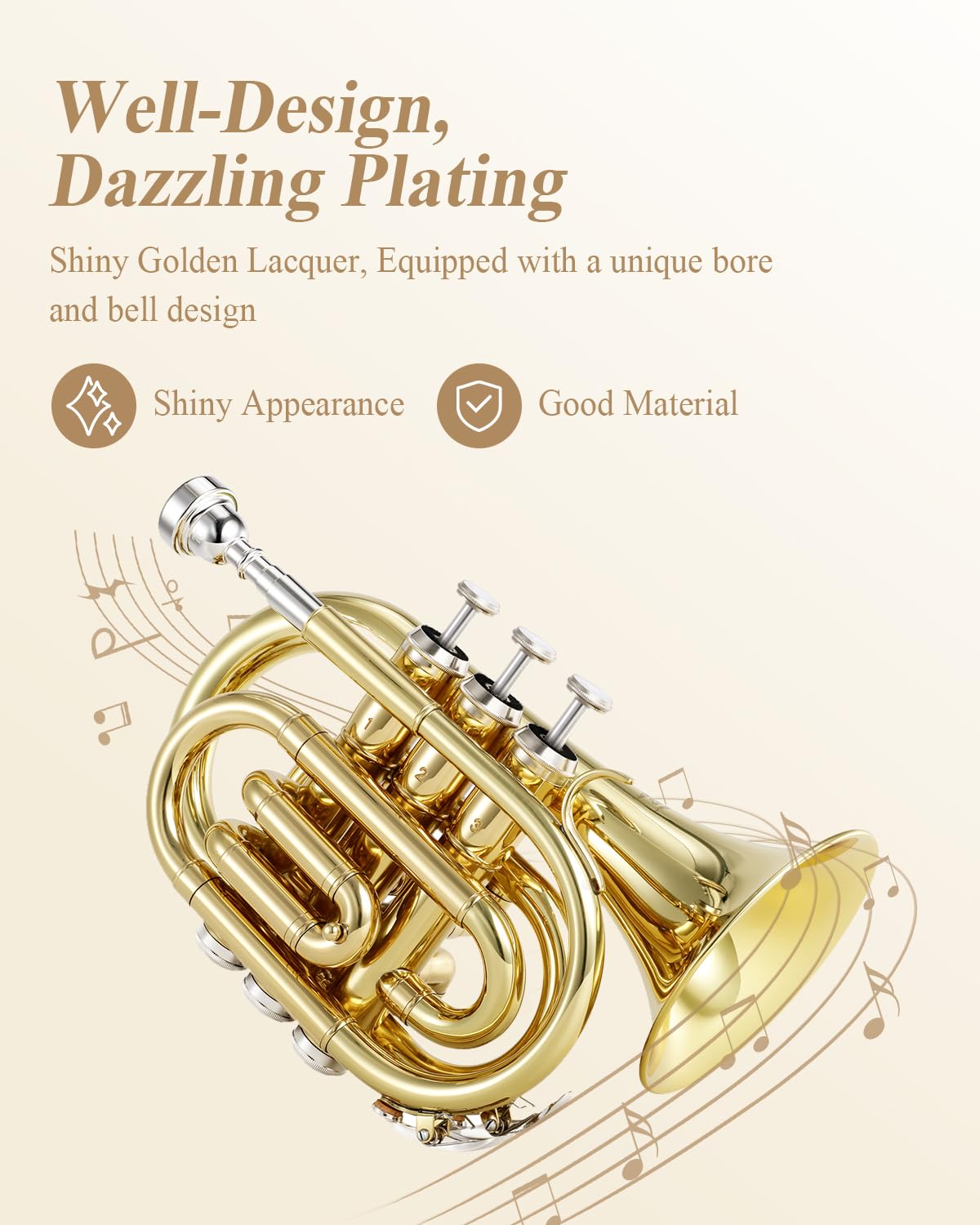 Bb Pocket Trumpet Brass Golden with Case X964