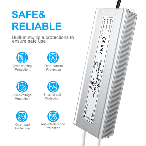 200 Watts Waterproof IP67 LED Driver 12V DC Power Supply A2825