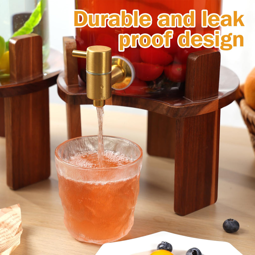 2 PCS 1.5 Gallon Glass Drink Dispenser with Wood Stand and Spigot T452