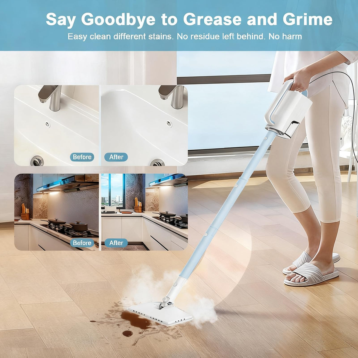 6 in1 Steam Mop Cleaner with 2 Modes, 2 Microfiber Pads, 400ML Removable Tank H728669