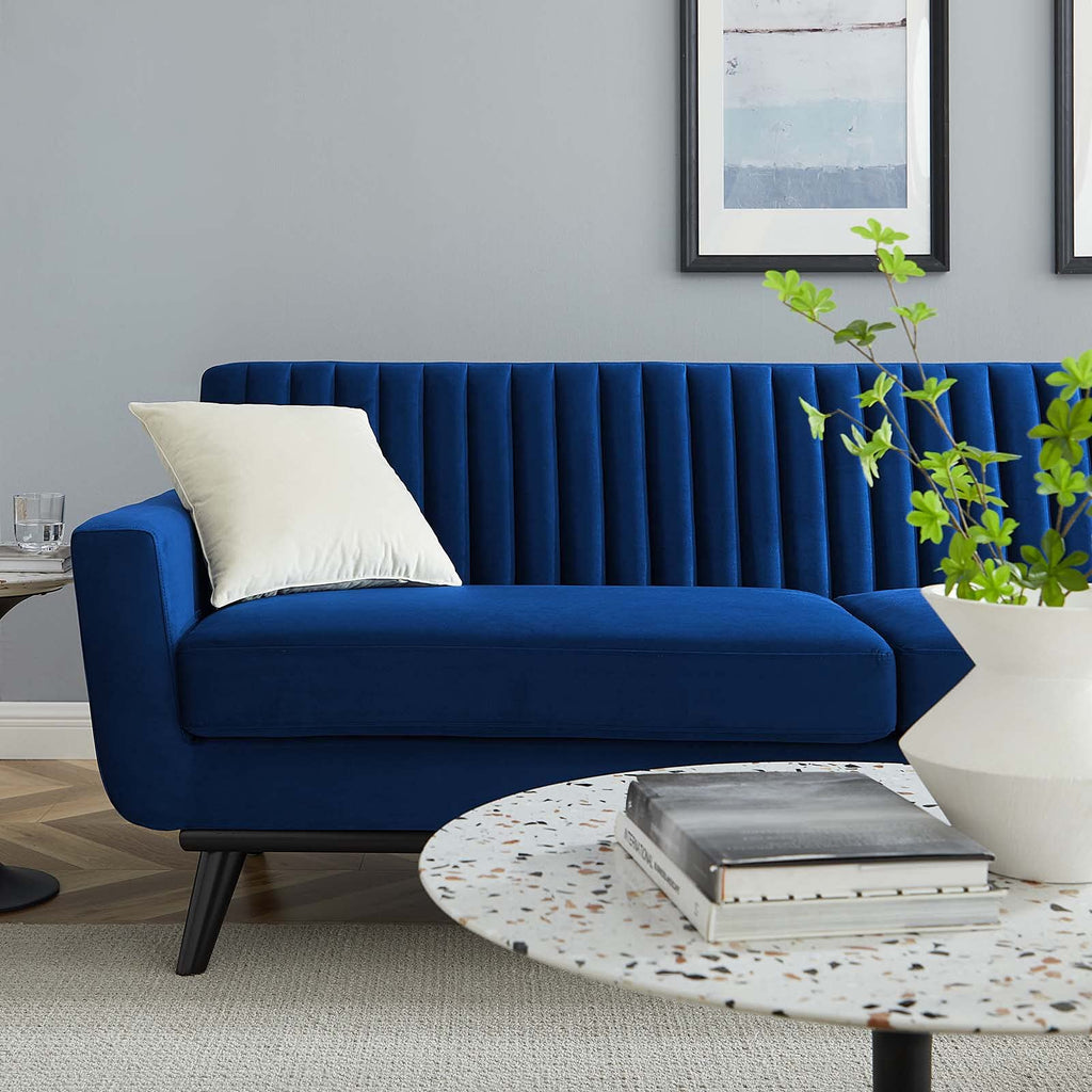Navy Channel Tufted Performance Velvet Sofa B266