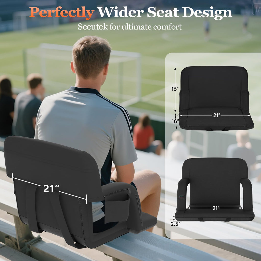 2pc Black Heated Stadium Seats with Back Support I646