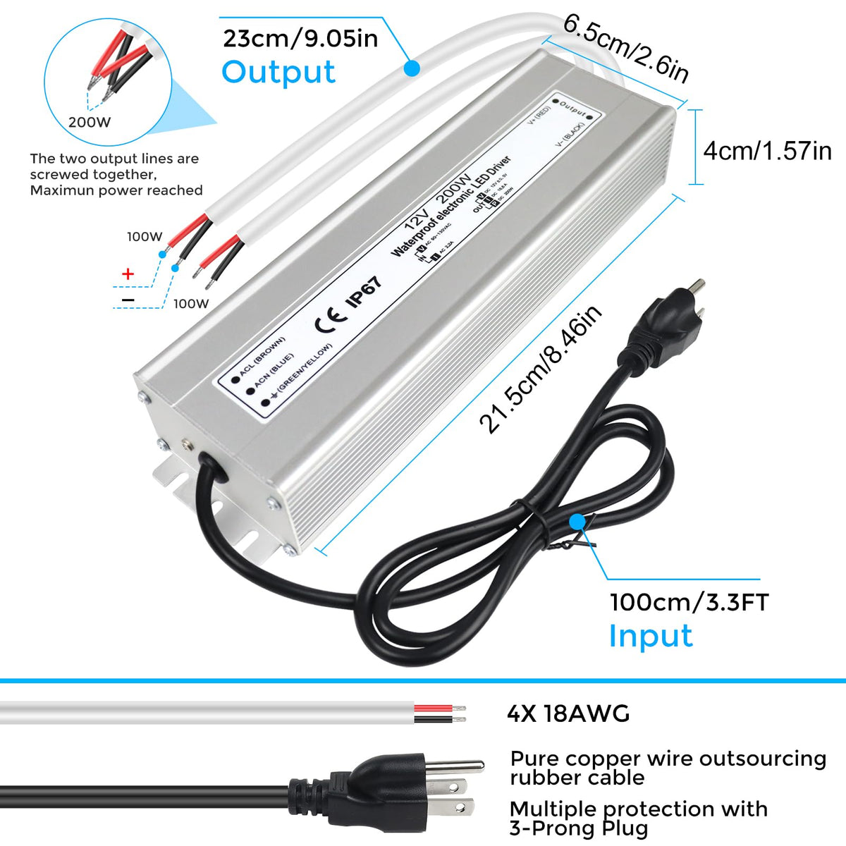 200 Watts Waterproof IP67 LED Driver 12V DC Power Supply A2825