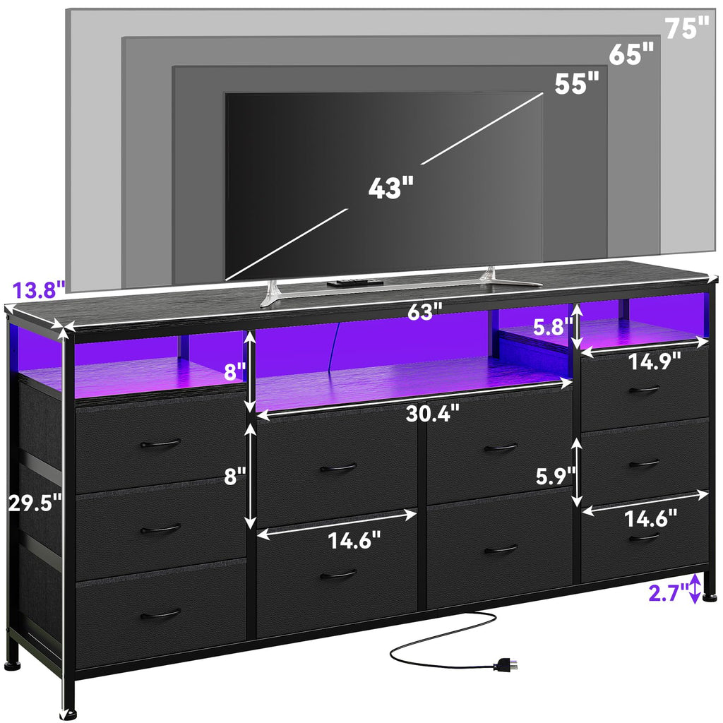 Black 10 Drawer Dresser TV Stand L8832