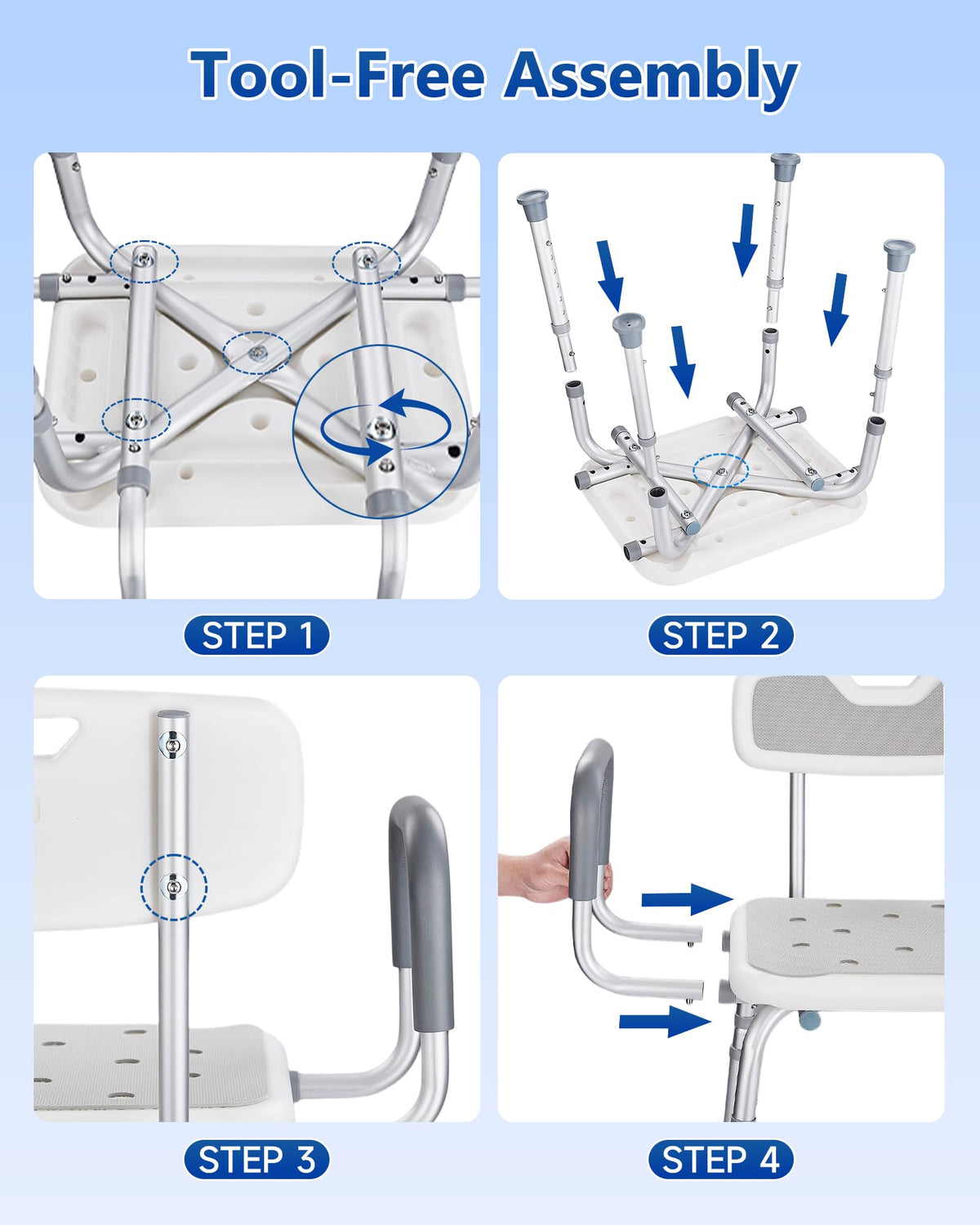 Height Adjustable Shower Chair with Back and Arms V94781
