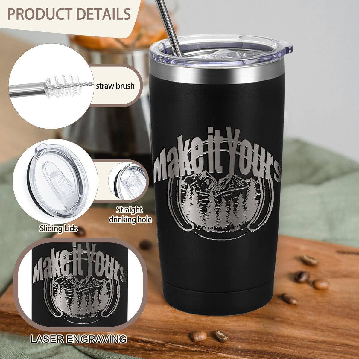 16 Pack Stainless Steel Insulated Tumbler 20oz Black X343785