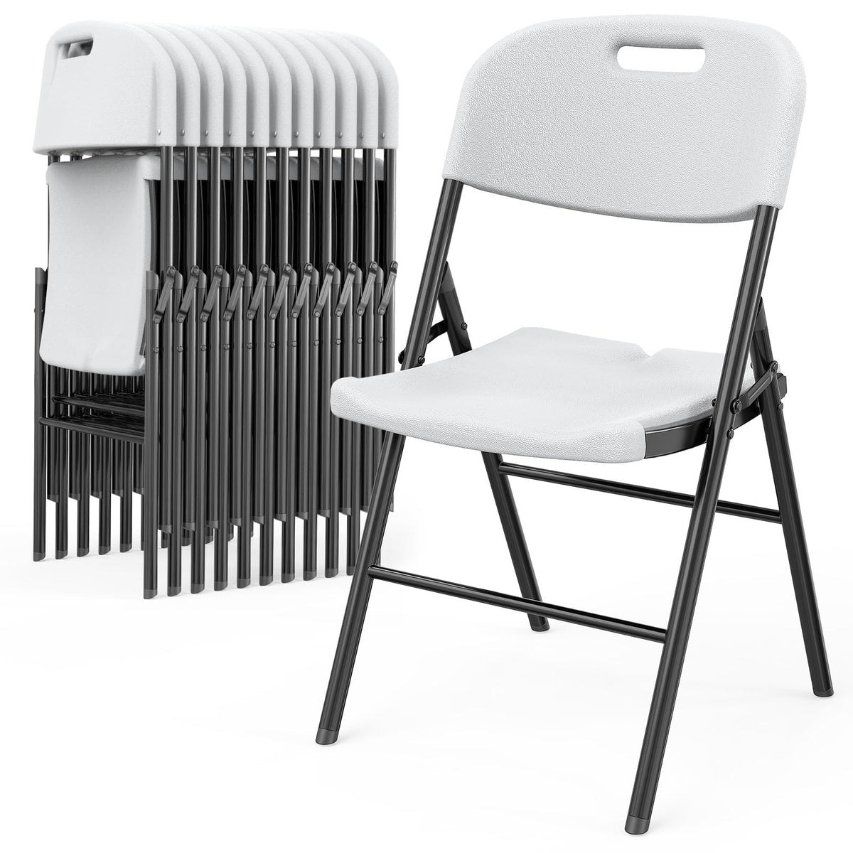 White 10 Pack HDPE Folding Chairs with Steel Frame Q958623