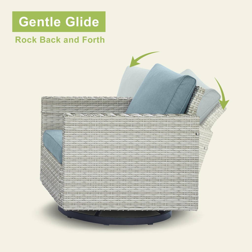 6 Piece Wicker Patio Conversation Set with Swivel Rocker Chairs and Ottoman M1864