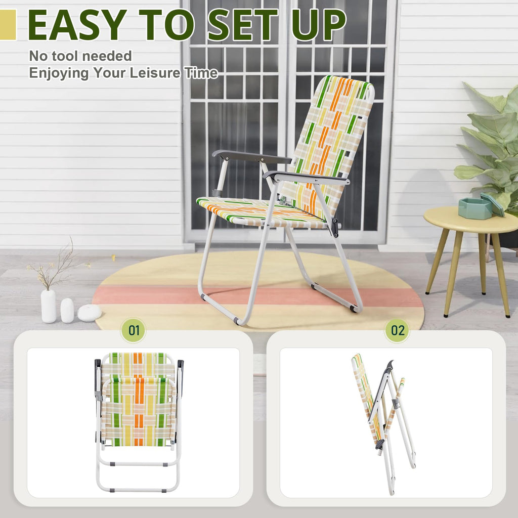 Oversize Webbed Folding Lawn Chair Set of 2 Yellow & Green E3503