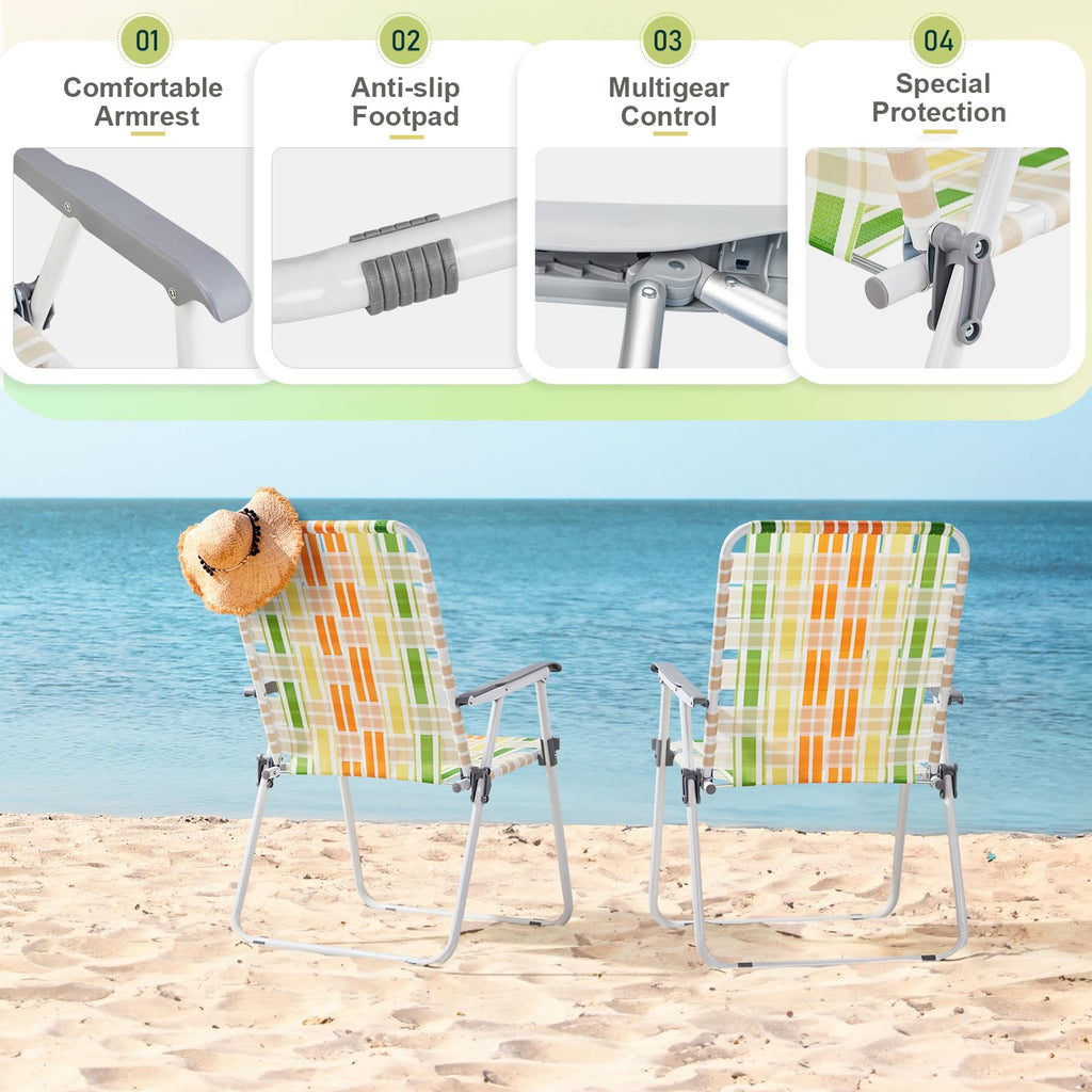 Oversize Webbed Folding Lawn Chair Set of 2 Yellow & Green E3503
