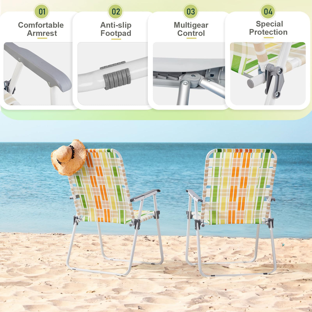 Oversize Webbed Folding Lawn Chair Set of 2 Yellow & Green E3503