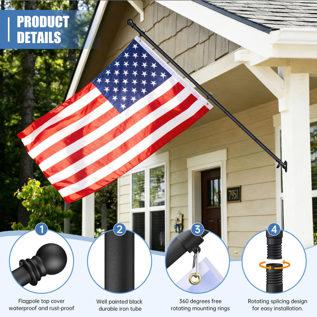 6FT Heavy Duty Tangle Free Steel Flag Pole Kit with 3x5 USA Flag W436