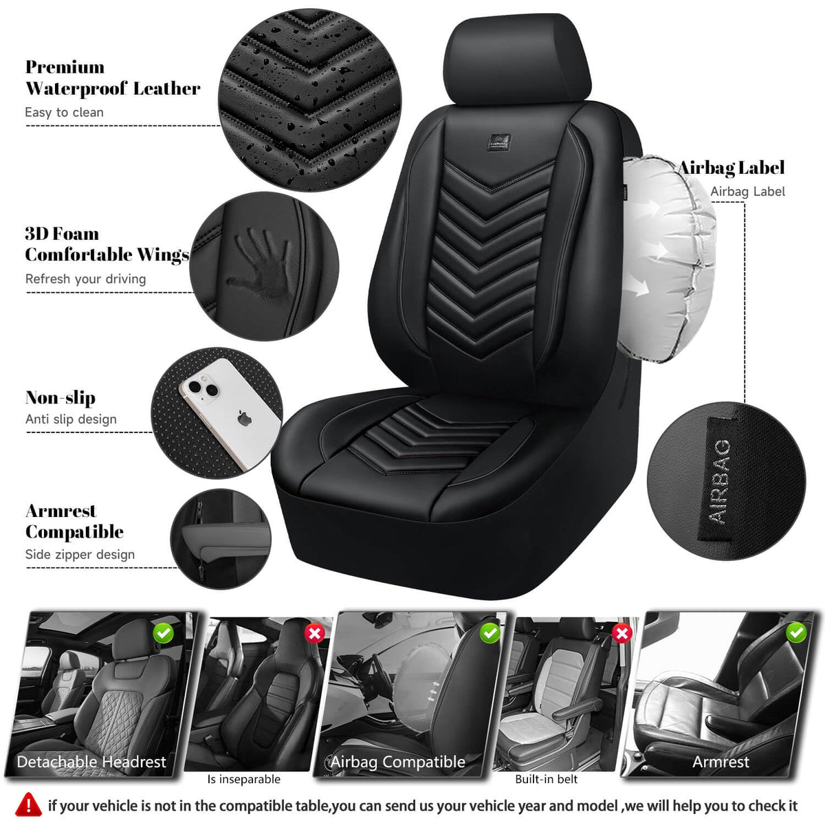 3D Foam Faux Leather Seat Covers Full Set H89774