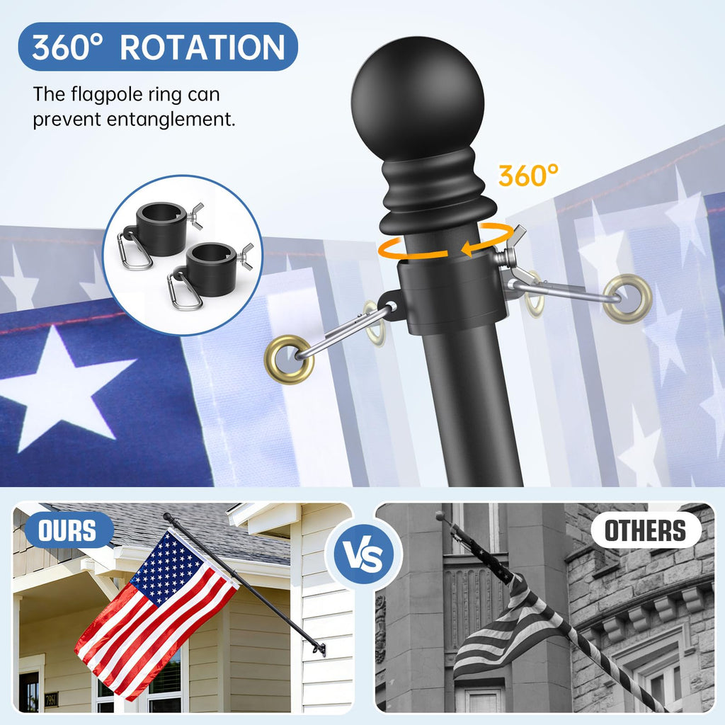 6FT Heavy Duty Tangle Free Steel Flag Pole Kit with 3x5 USA Flag W436