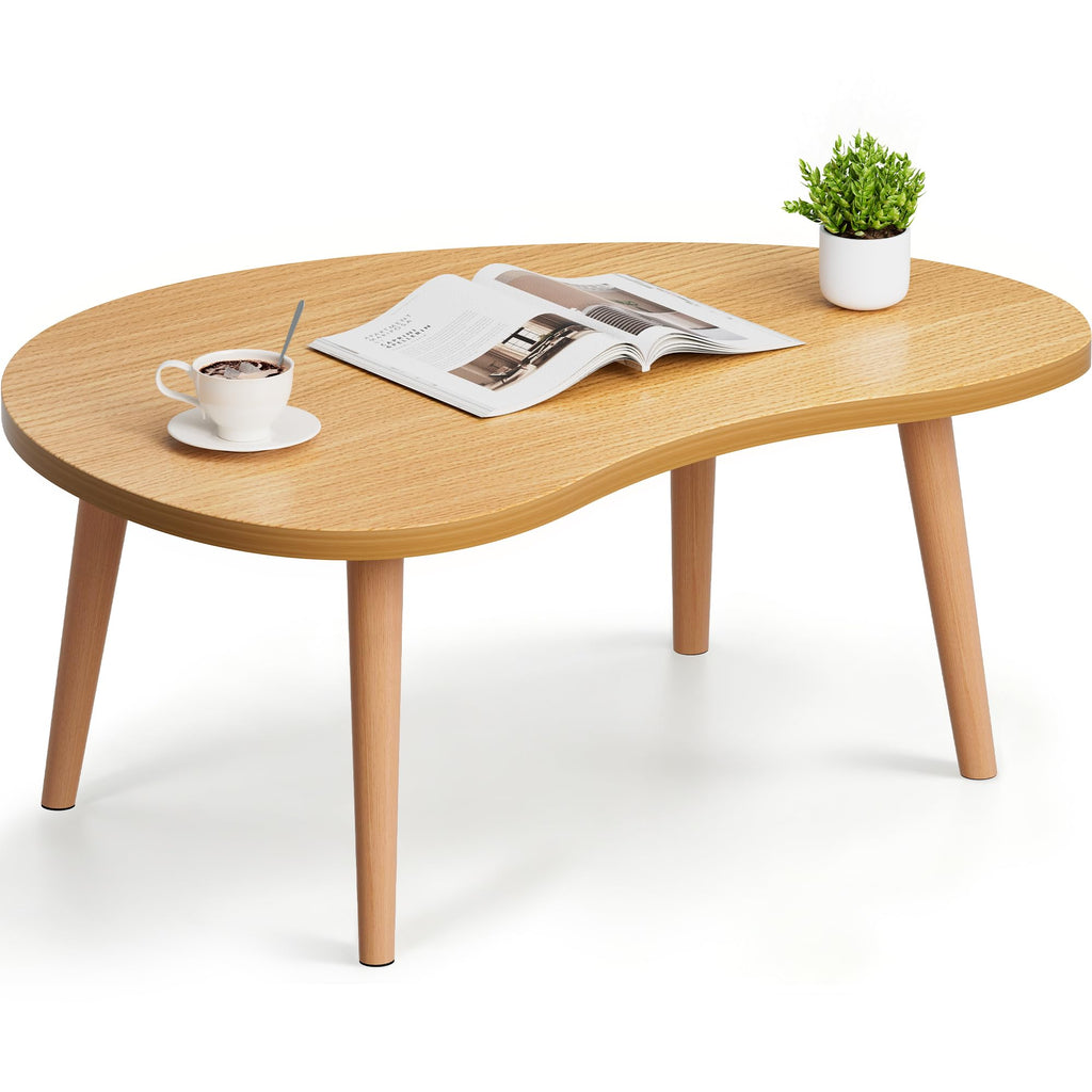 Low Oval Japanese Floor Coffee Table with Solid Wood Legs Z96786