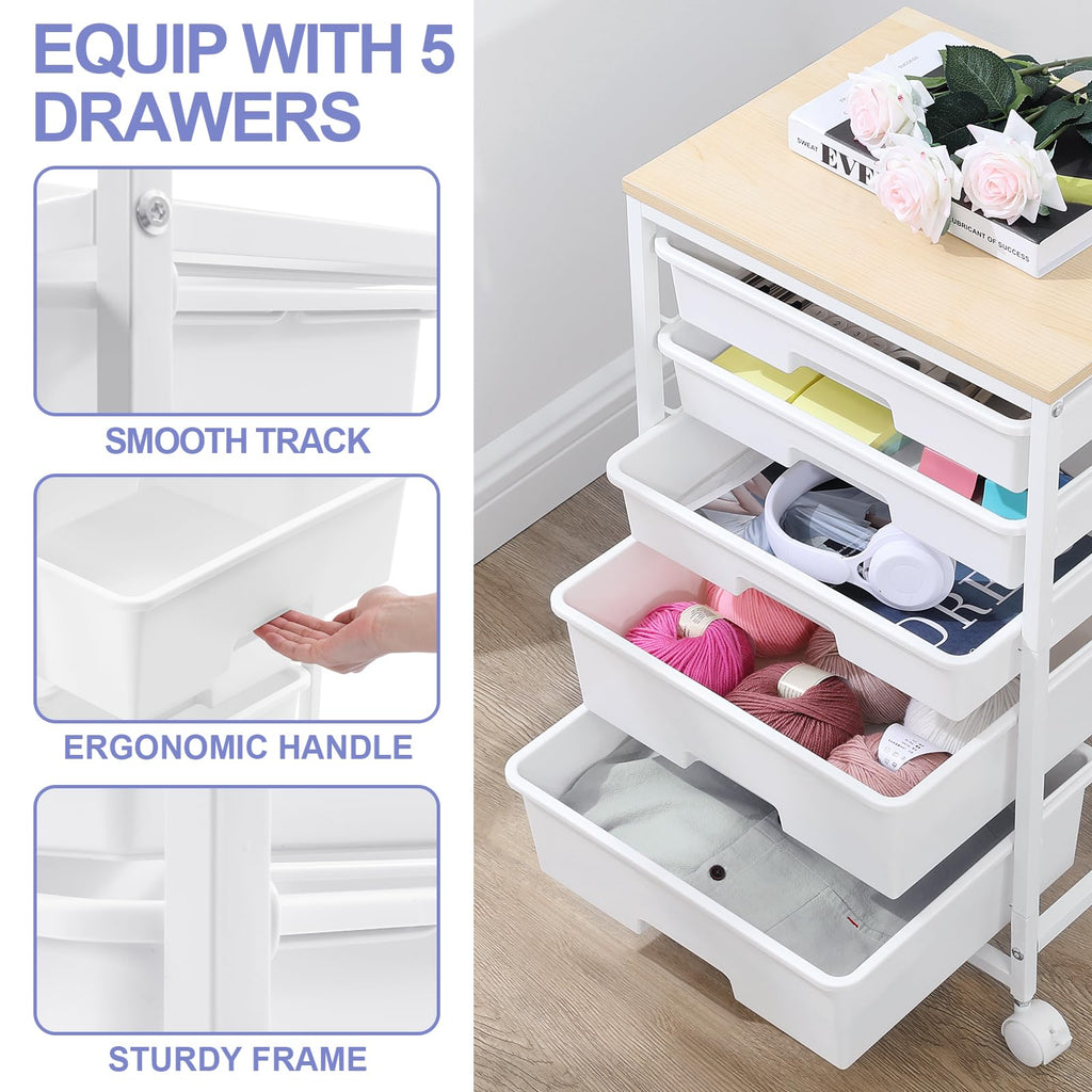 Rolling Cart with 5 Drawers Bright White S67102