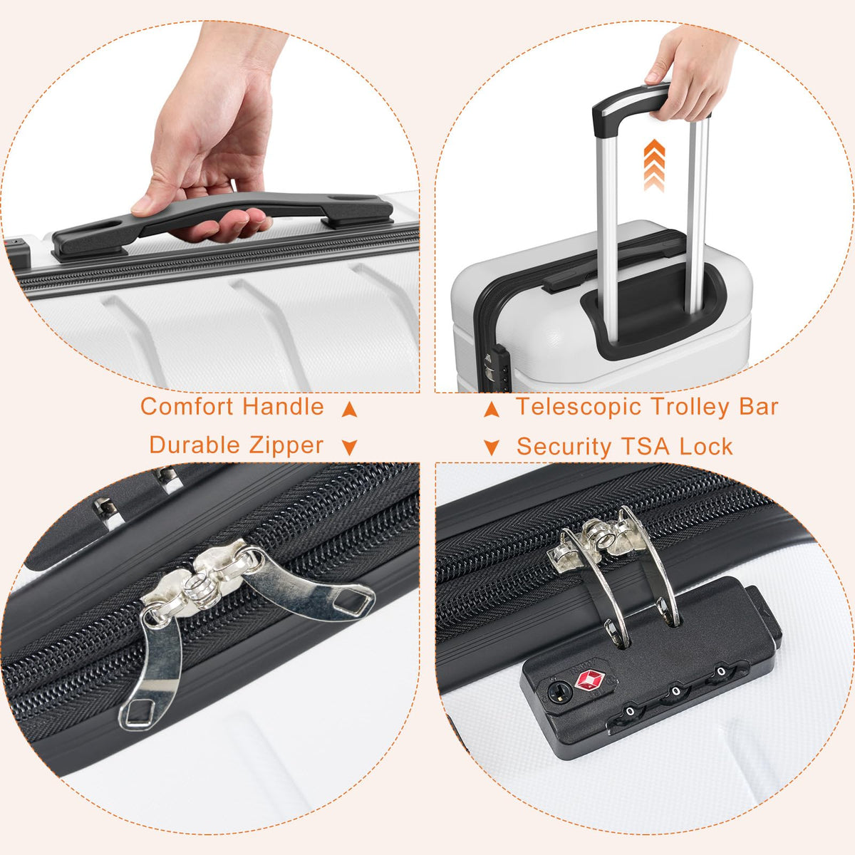 20 Inch White Hard Shell Suitcase G2798