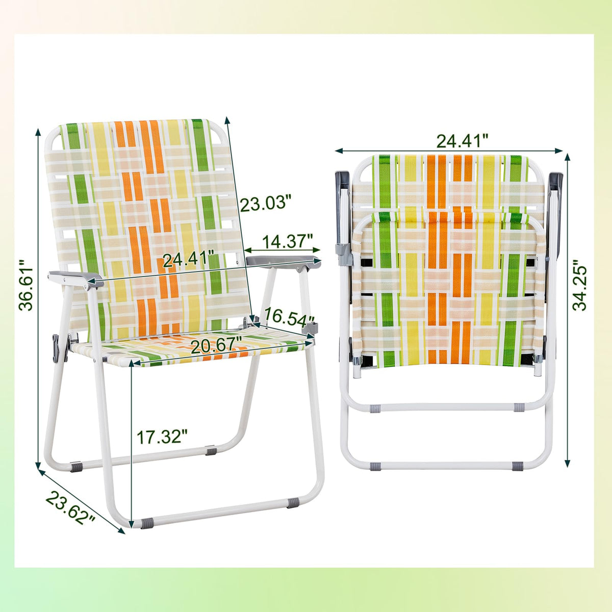 Oversize Webbed Folding Lawn Chair Set of 2 Yellow & Green E3503