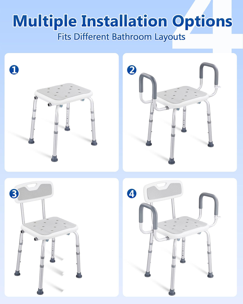Height Adjustable Shower Chair with Back and Arms V94781