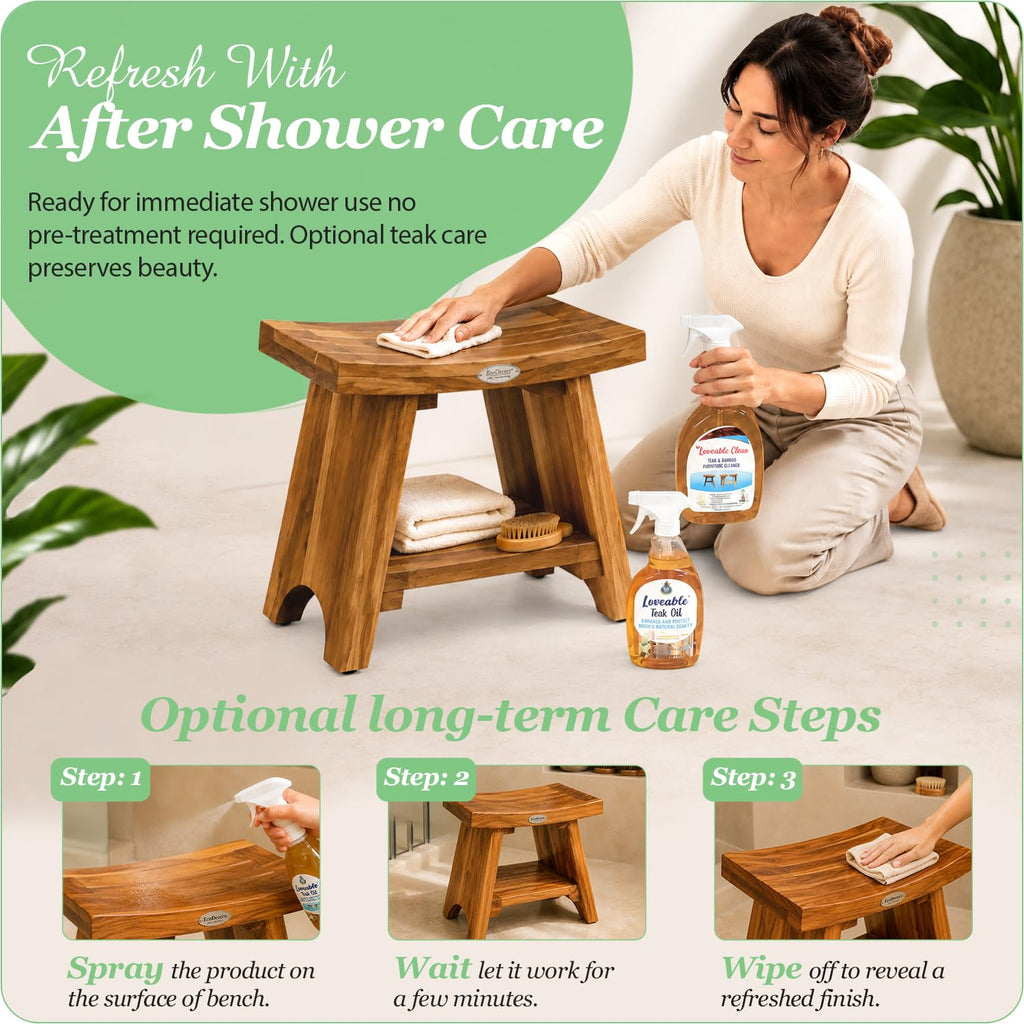 18" Solid Teak Shower Bench with Shelf U64161