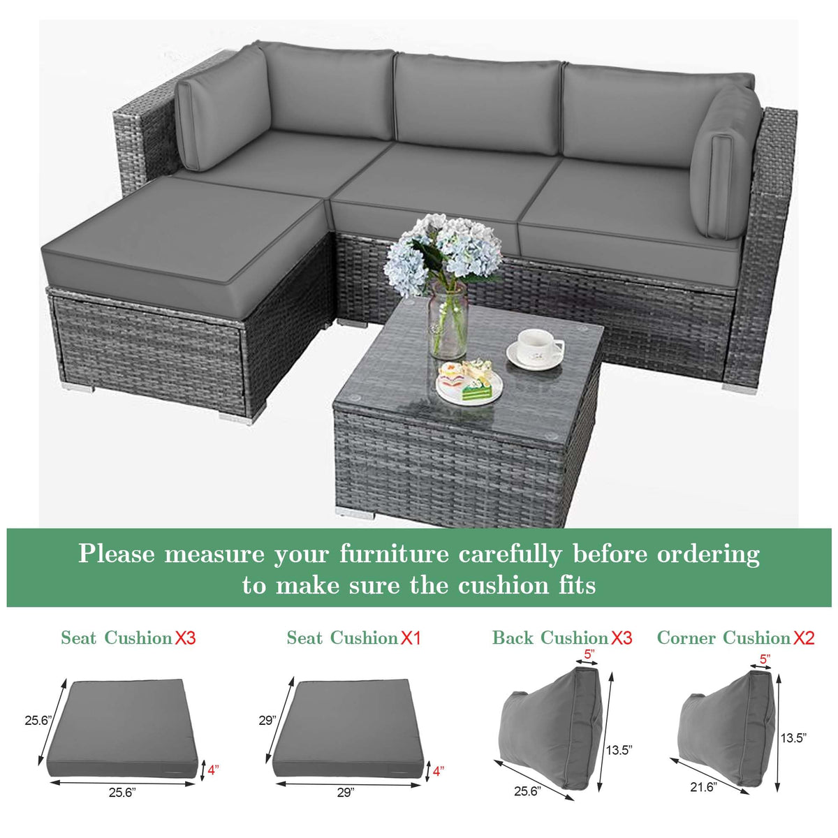 Waterproof Outdoor Couch Cushions 4 Seat Dark Grey V223252