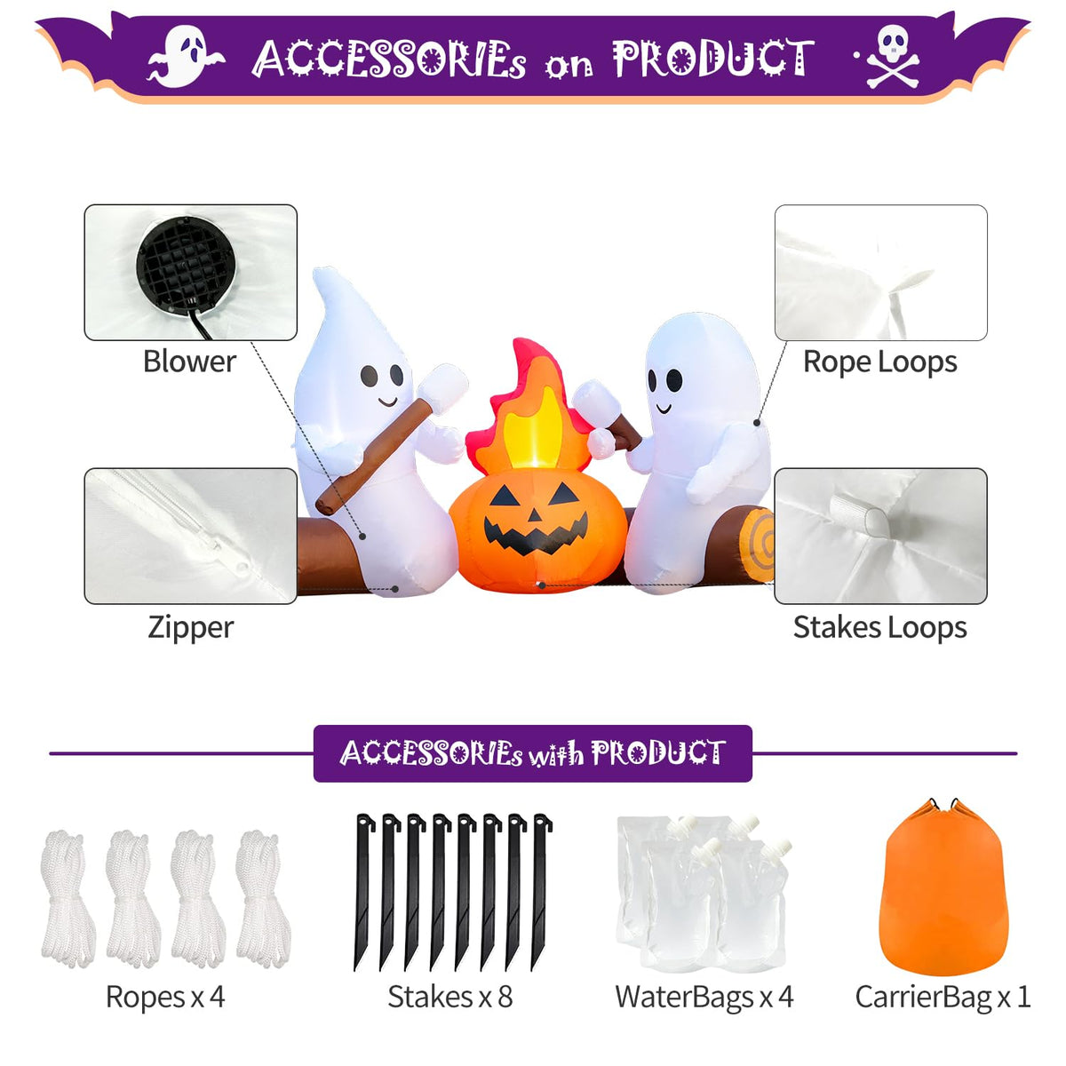 6FT Inflatable Halloween Decorations with Built-in LEDs Y3062