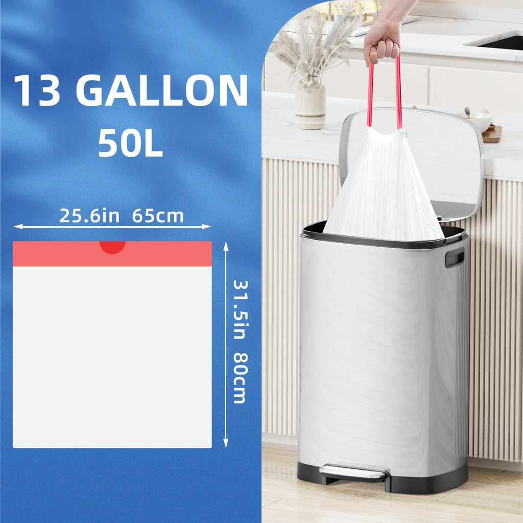 13.2 Gallon Tall Kitchen Drawstring Trash Bags, 200 Count Unscented Leak Proof A919484