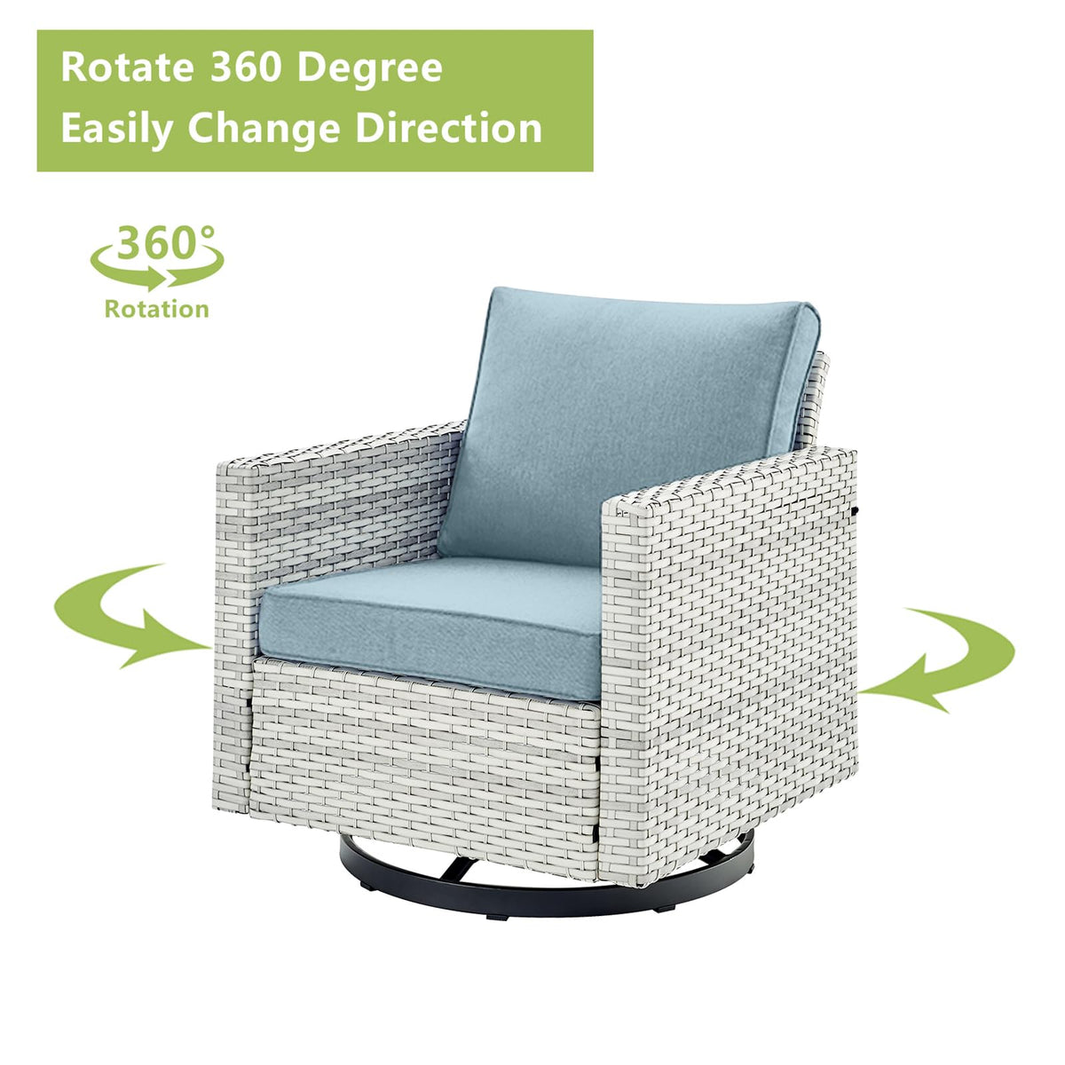 6 Piece Wicker Patio Conversation Set with Swivel Rocker Chairs and Ottoman M1864