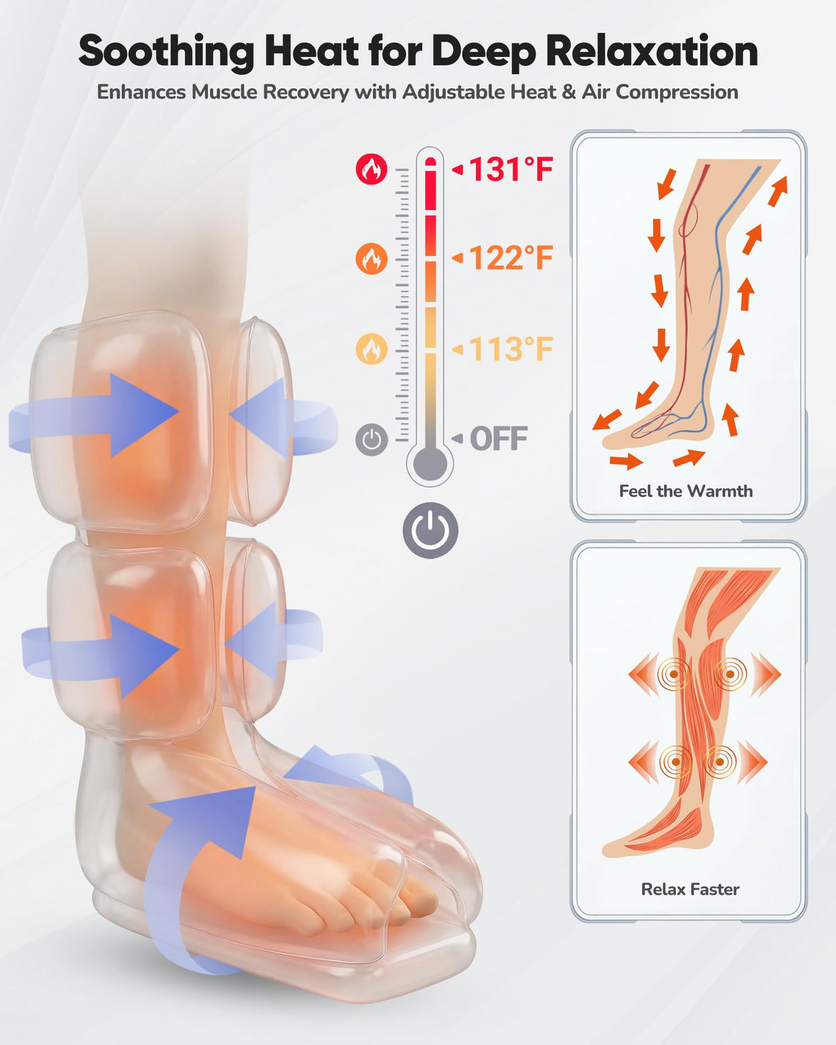 Air Compression Leg Massager with Heat, Foot and Calf Massager, 9 Intensity, 4 Modes, 3 Heating W8158