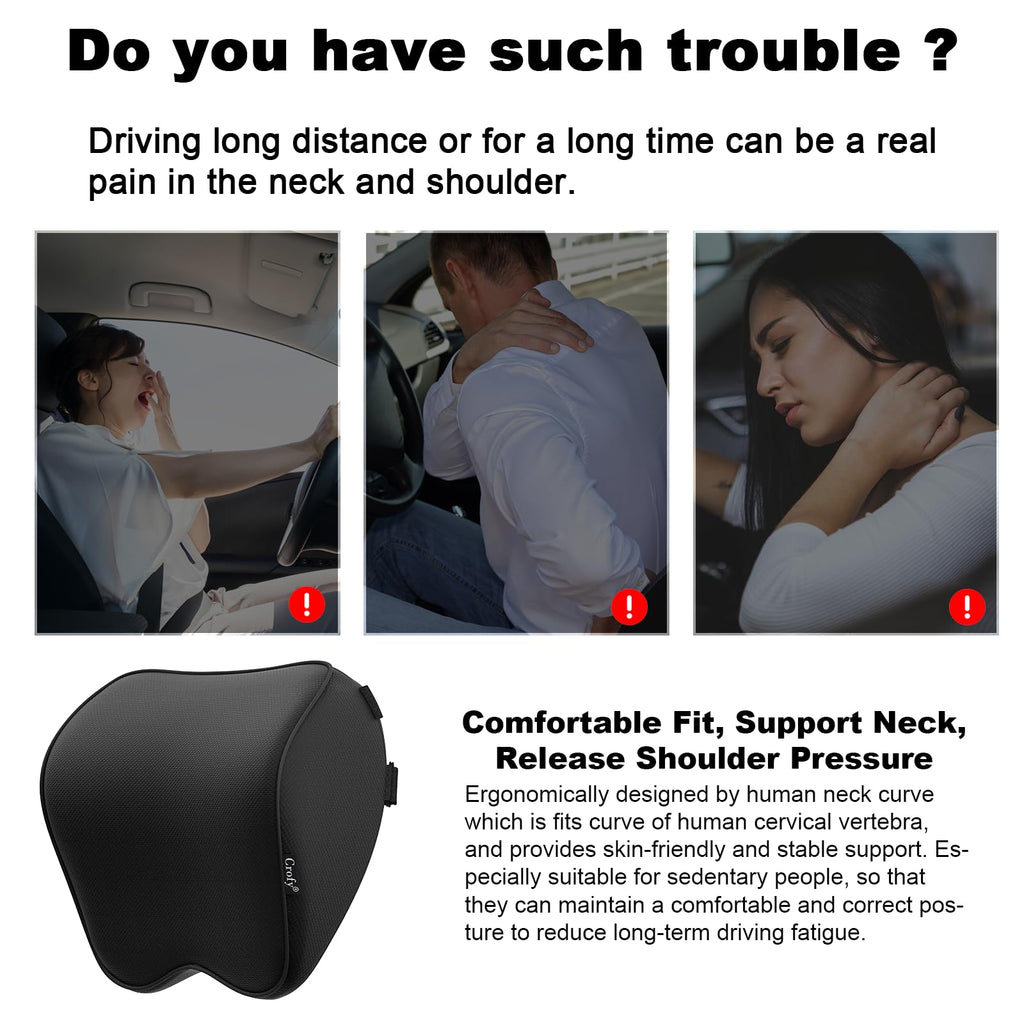 2-Pack Black Car Neck Pillow with Adjustable Strap H638